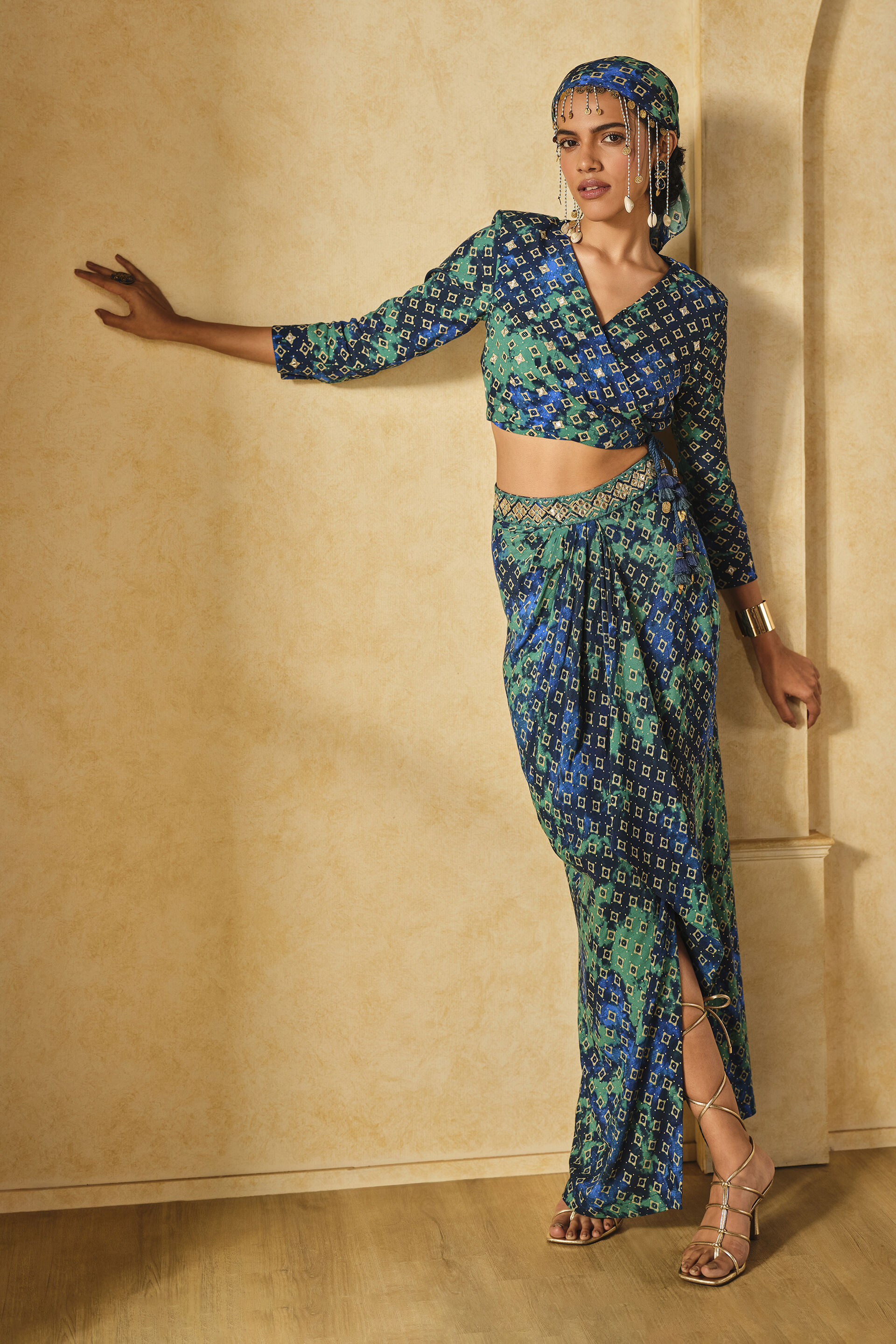 Blue Reef Top and Pleated Skirt Set, Blue, image 3